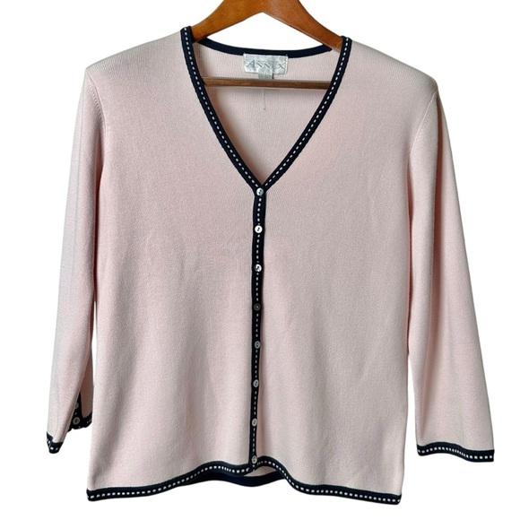 Casual Corner Sweaters - Vintage Casual Corner Annex Size Large Baby Pink Cardigan Great Britain Knit